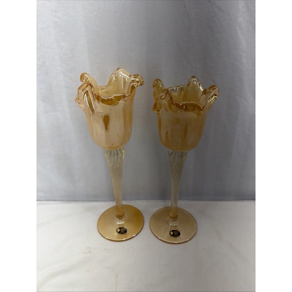 2 Tall Murano (Made In Italy) Candle Holder / Tall Centerpiece‎